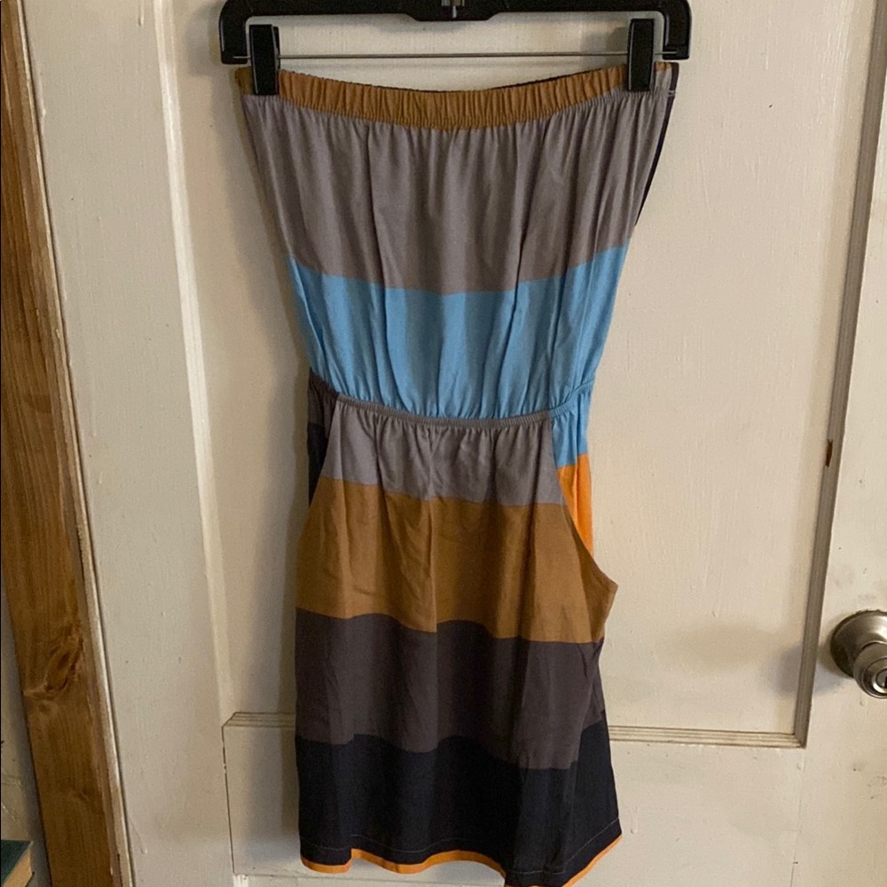 Rosebud Multi-Color Strapless Mini Dress tube color block medium pockets nwt